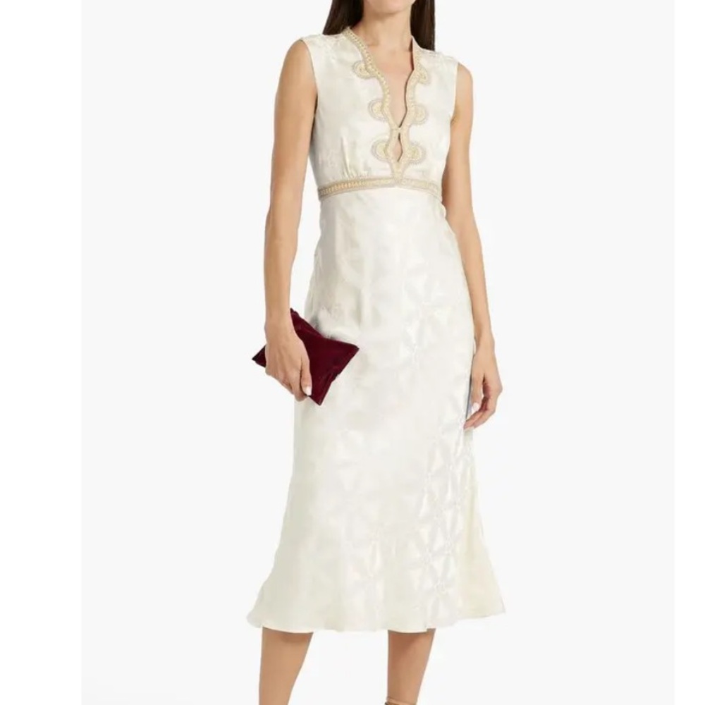 NEW NWT Saloni Tabitha Embroidered Silk-Jacquard Midi Dress